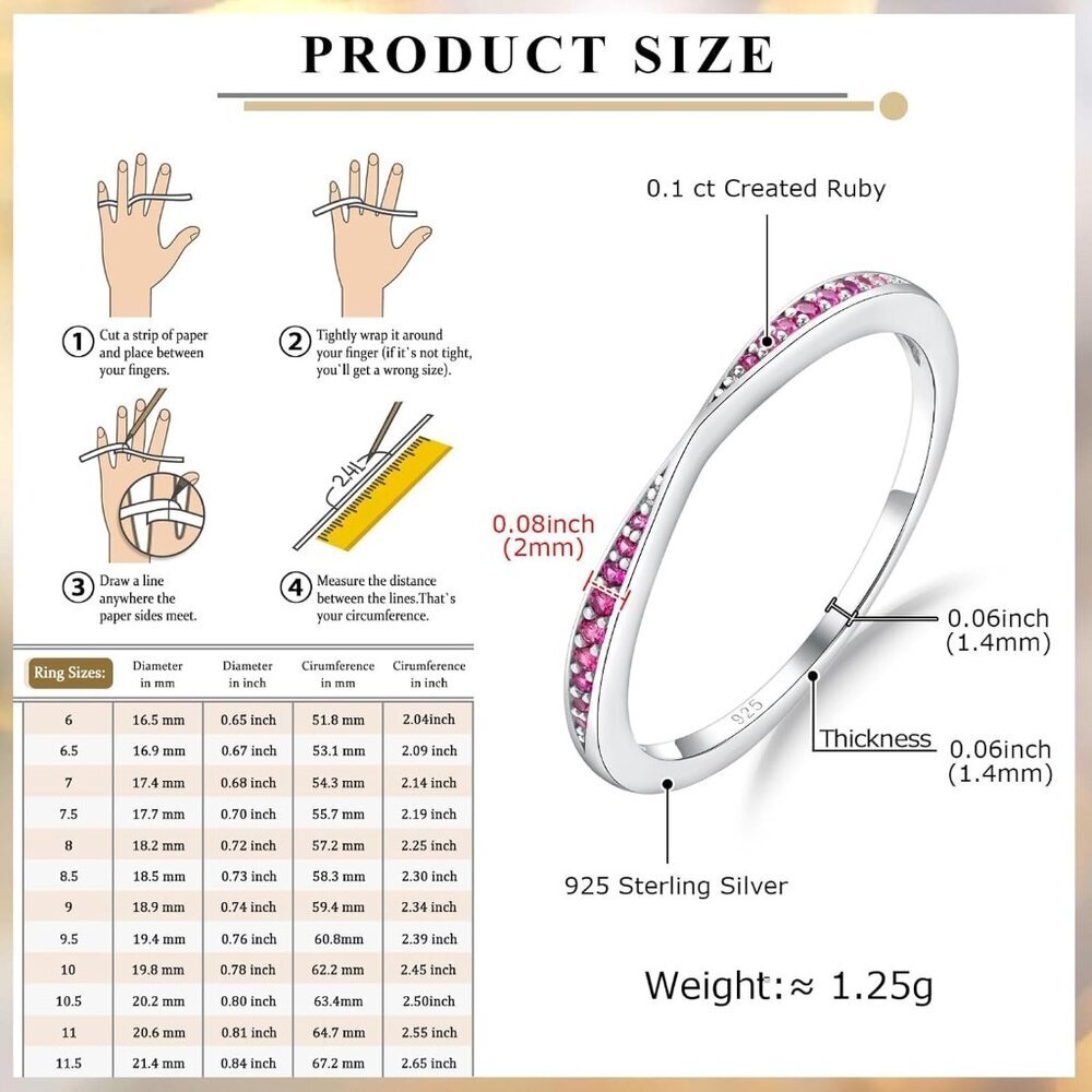 Elegant 2mm Ruby Birthstone Stackable Wedding Ban… - image 3